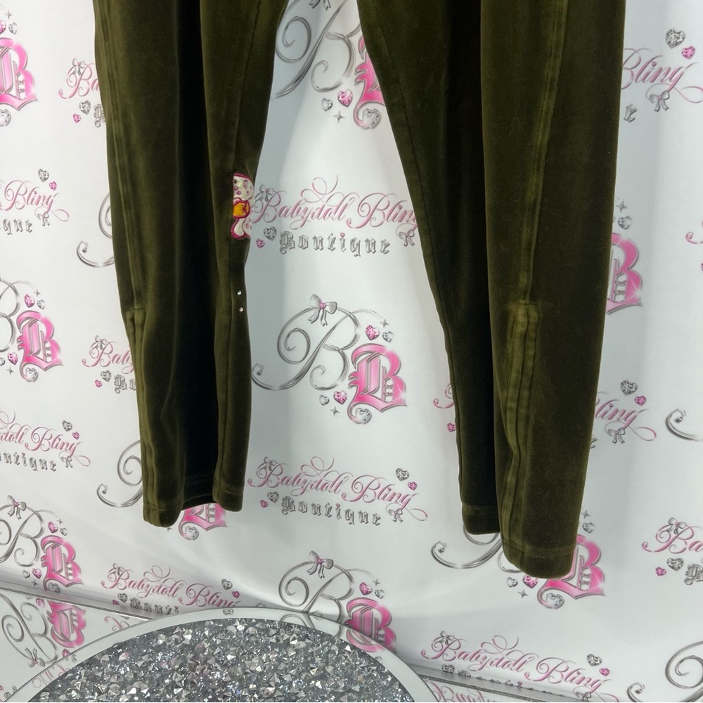 Alanda rling pants soft bling rhinestone flowers pockets y2k Olive Green Pants - Picture 3 of 14